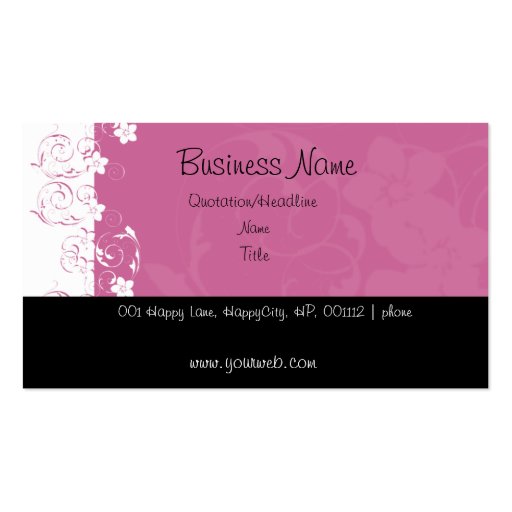 Elegant  Floral pink and Black Business Cards