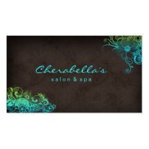 Elegant Floral Salon Spa Stylish Blue Green Brown Business Card Template