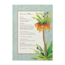 Elegant Fritillaria n Dragonfly Formal Dinner Menu Personalized Invites