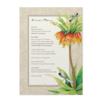 Elegant Fritillaria n Dragonfly Formal Dinner Menu Custom Invitation