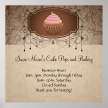 Elegant Glamour Mocha Damask Cupcake Design Sign Poster