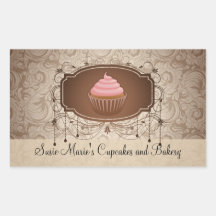 Elegant Glamour Mocha Damask Cupcake Label Sticker