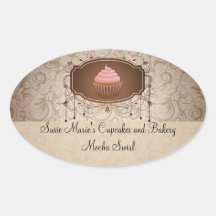 Elegant Glamour Mocha Damask Cupcake Sticker Label