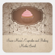 Elegant Glamour Mocha Damask Cupcake Sticker Label