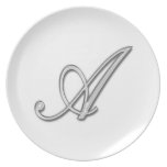 Elegant Glass Monogram Letter A Dinner Plates