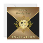 Elegant Gold Black 50th Birthday Surprise Party In invitations