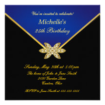 Elegant Gold Blue Ladies Birthday Party Invitation