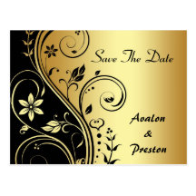 Elegant Gold Flower Scrollwork Save The Date Card Postcards