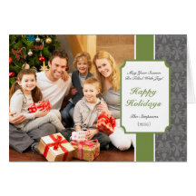 Elegant Green Damask Folded Christmas Card