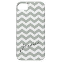 Elegant grey chevron zigzag with name iPhone 5 case