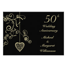 Elegant Heart Golden Wedding Anniversary Invites
