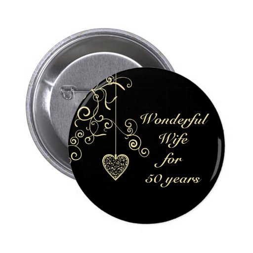 Elegant Heart Golden Wedding Anniversary Pins