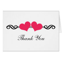 Elegant Hearts Wedding Thank You Card, Pink