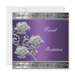 Elegant Invitation Purple Silver Floral Jewel