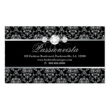 Elegant Jewellery Diamonds Silver Black Damask Business Card Template