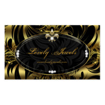 Elegant Jewellery Fashion Fleur de lis Black Gold Business Card Template