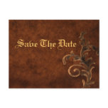 Elegant Leather Scroll Leaf Save The Date Card