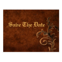 Elegant Leather Scroll Leaf Save The Date Card Post Cards