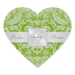 Elegant Lime Damask Heart Wedding Sticker
