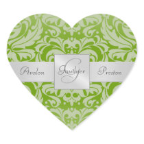 Elegant Lime Damask Heart Wedding Sticker