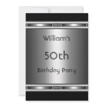 Elegant metal Look Silver Black 50th Birthday Mens