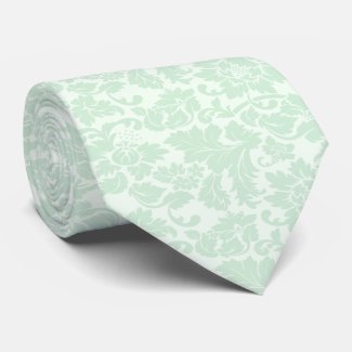 Elegant Mint-Green 2 Floral Damasks Tie
