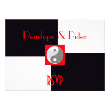 Elegant Modern Vintage RSVP Yin Yang Black/White Announcement