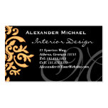 Elegant Monogram Black and Gold Damask Business Card