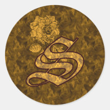 Elegant Monogram Initial S Gold Peony Sticker