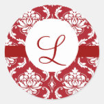 Elegant Monogram on Red Damask Pattern Stickers