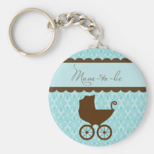 Elegant Mum to Be Carriage and Blue Damask Key Chains