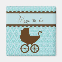 Elegant Mum to Be Carriage and Blue Damask Fridge Magnets