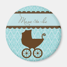 Elegant Mum to Be Carriage and Blue Damask Magnets