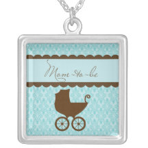 Elegant Mum to Be Carriage and Blue Damask Necklace