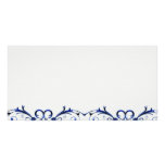 Elegant navy blue swirls with aqua damask photo card template