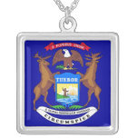 Elegant Necklace with Flag of the Michigan