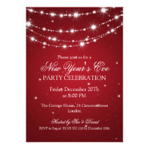 Elegant  New Years Eve Sparkling Chain Red Custom Invitation