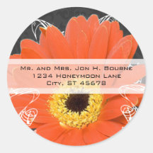 Elegant Orange Gerber Daisy Wedding Stickers