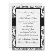 elegant ornate black damask on white design invitation