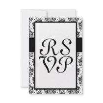 elegant ornate black damask on white design personalized announcement