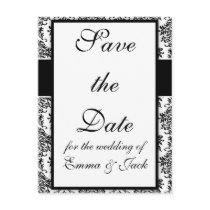 elegant ornate black damask on white design postcards