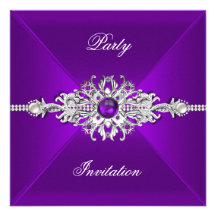 Elegant Party All Occasions Purple Silver Jewel Personalized Announcements