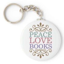Elegant Peace, Love, Books Keychain (Light)