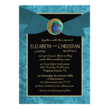 Elegant Peacock Button & Bow Wedding Invitations
