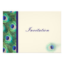 elegant peacock cobalt blue wedding invitation