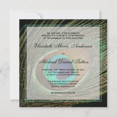 Elegant Peacock Feather Wedding Personalised Announcement by augustafternoon