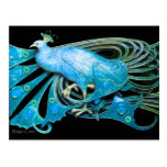 ELEGANT PEACOCK IN BLUE BLACK TEAL POSTCARD