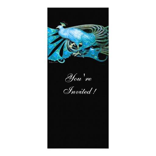 ELEGANT PEACOCK IN BLUE  BLACK TEAL WEDDING PARTY PERSONALIZED INVITATION