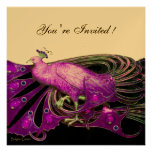 ELEGANT PEACOCK  IN PURPLE BLACK AND GOLD Metallic Personalized Announcement