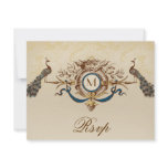 Elegant Peacock Monogram Vintage Wedding RSVP Card invitations